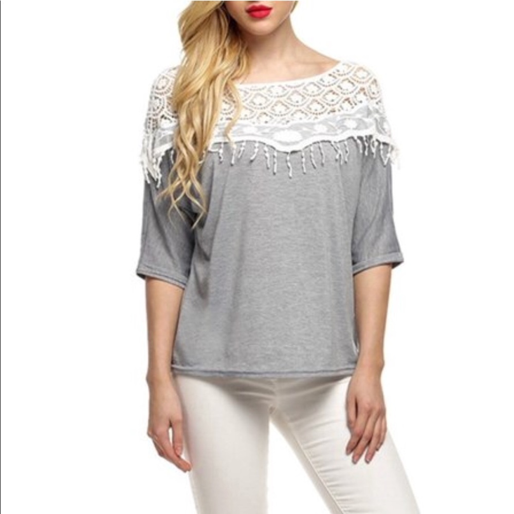 Zanzea Grey Lace Top
